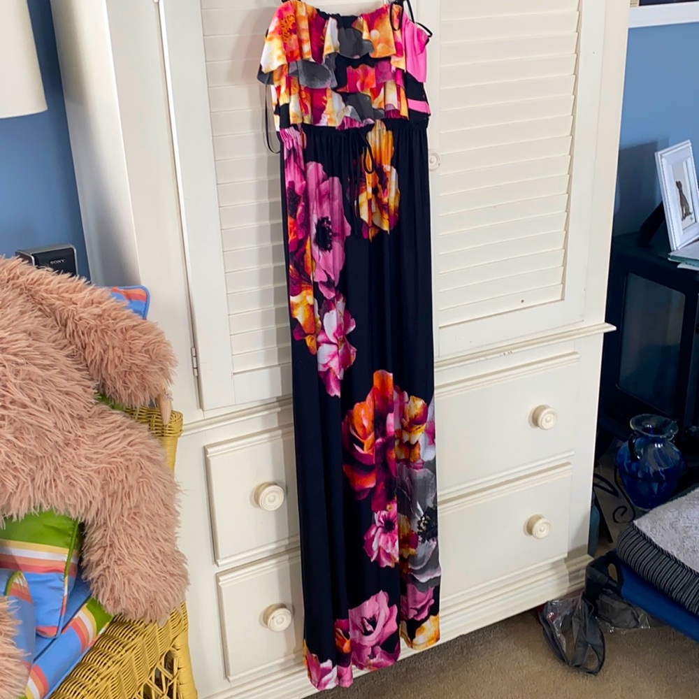 Style & Co. Strapless Floral Dress S Polyester